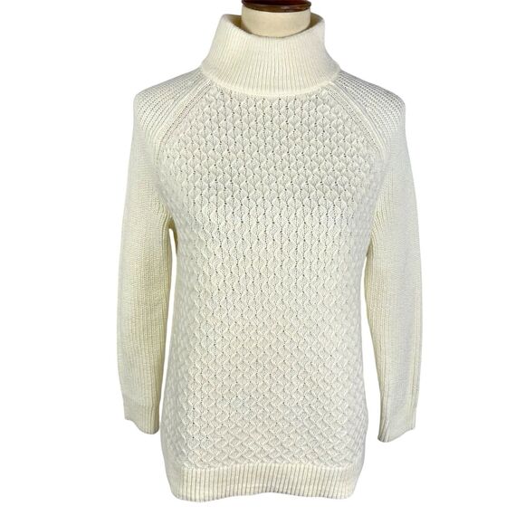 Talbots Petite Large Ivory Lattice Knit Mock Neck Pullover Sweater Large - Picture 1 of 8